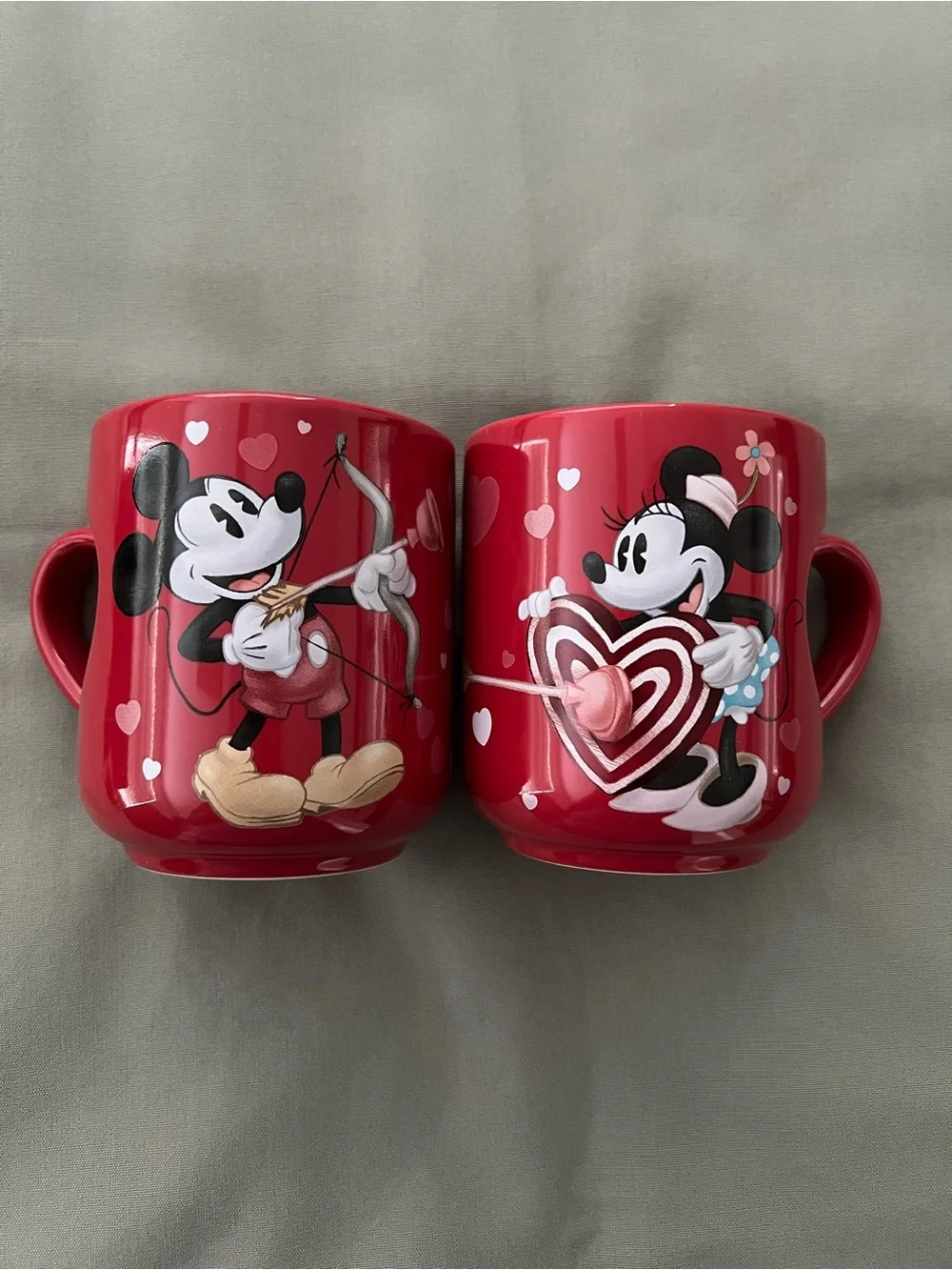 Disney Store Mickey & Minnie “His and Hers” Heart-Handle Ceramic Mug Pair
